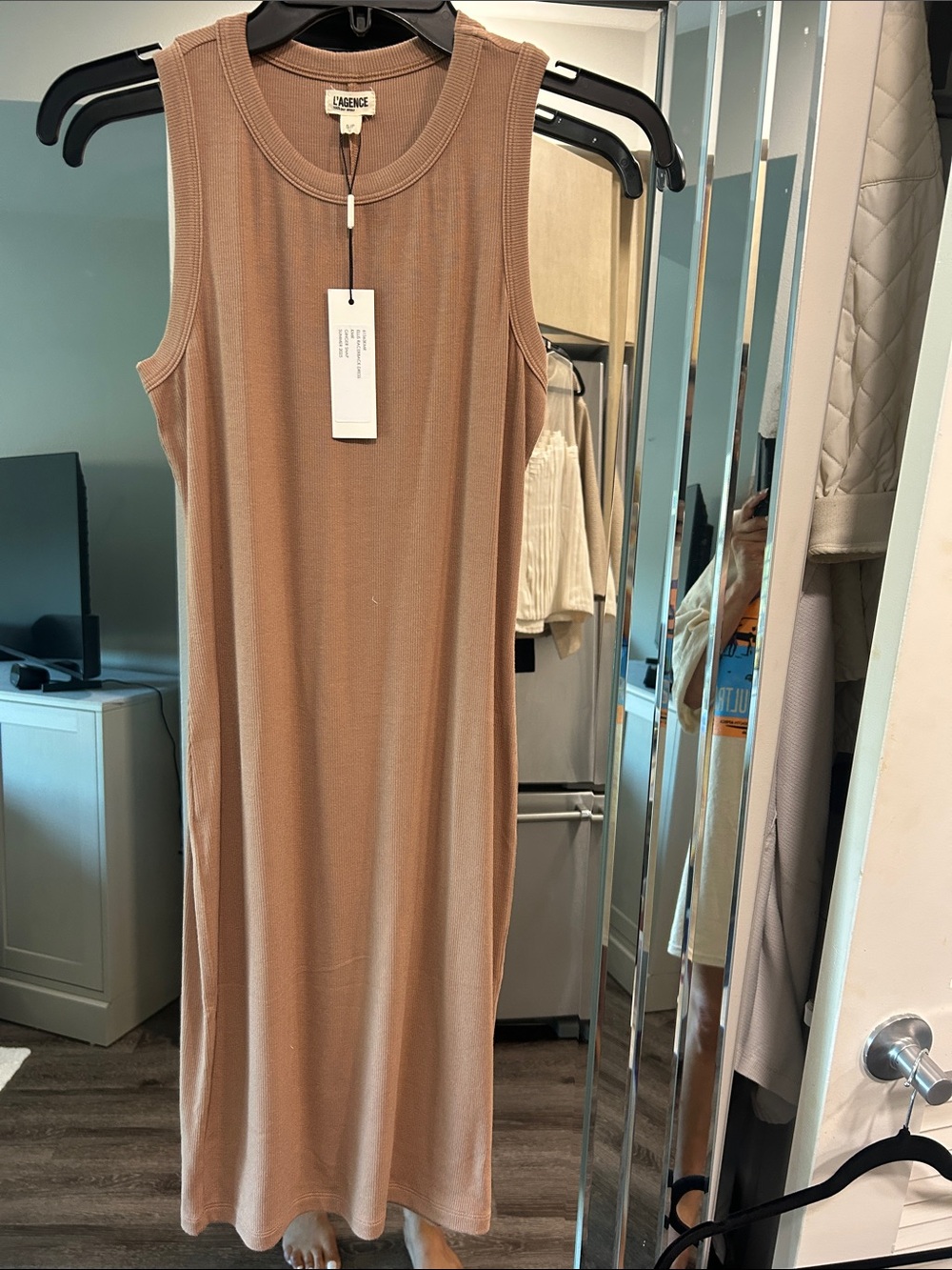 L'AGENCE Ribbed Sleeveless Maxi Dress — Taupe